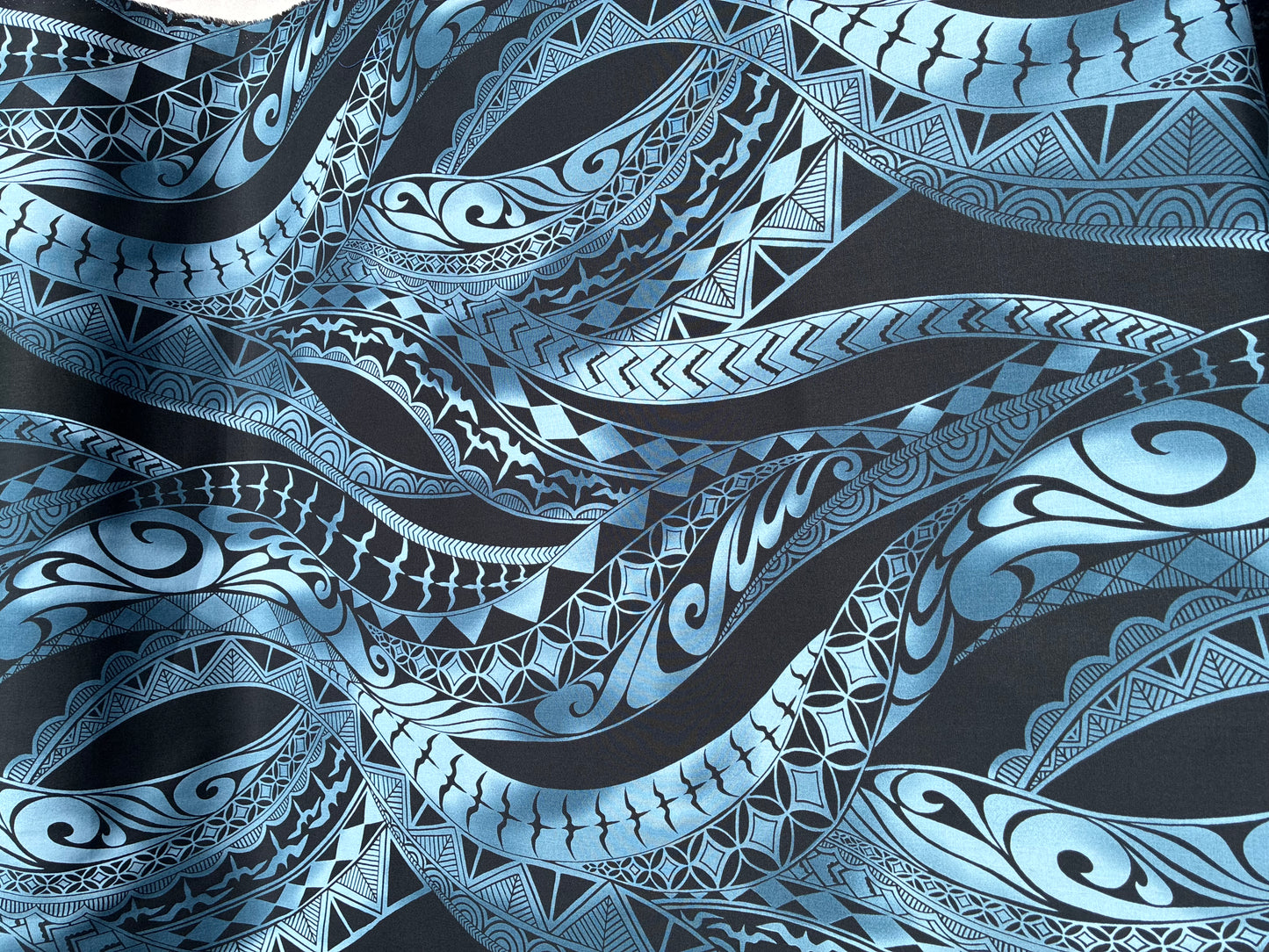 New Polynesian Tribal Tapa Tattoo Fabric Black and Grey 100% Cotton Fabric, 44” Wide Island Print by the Yard