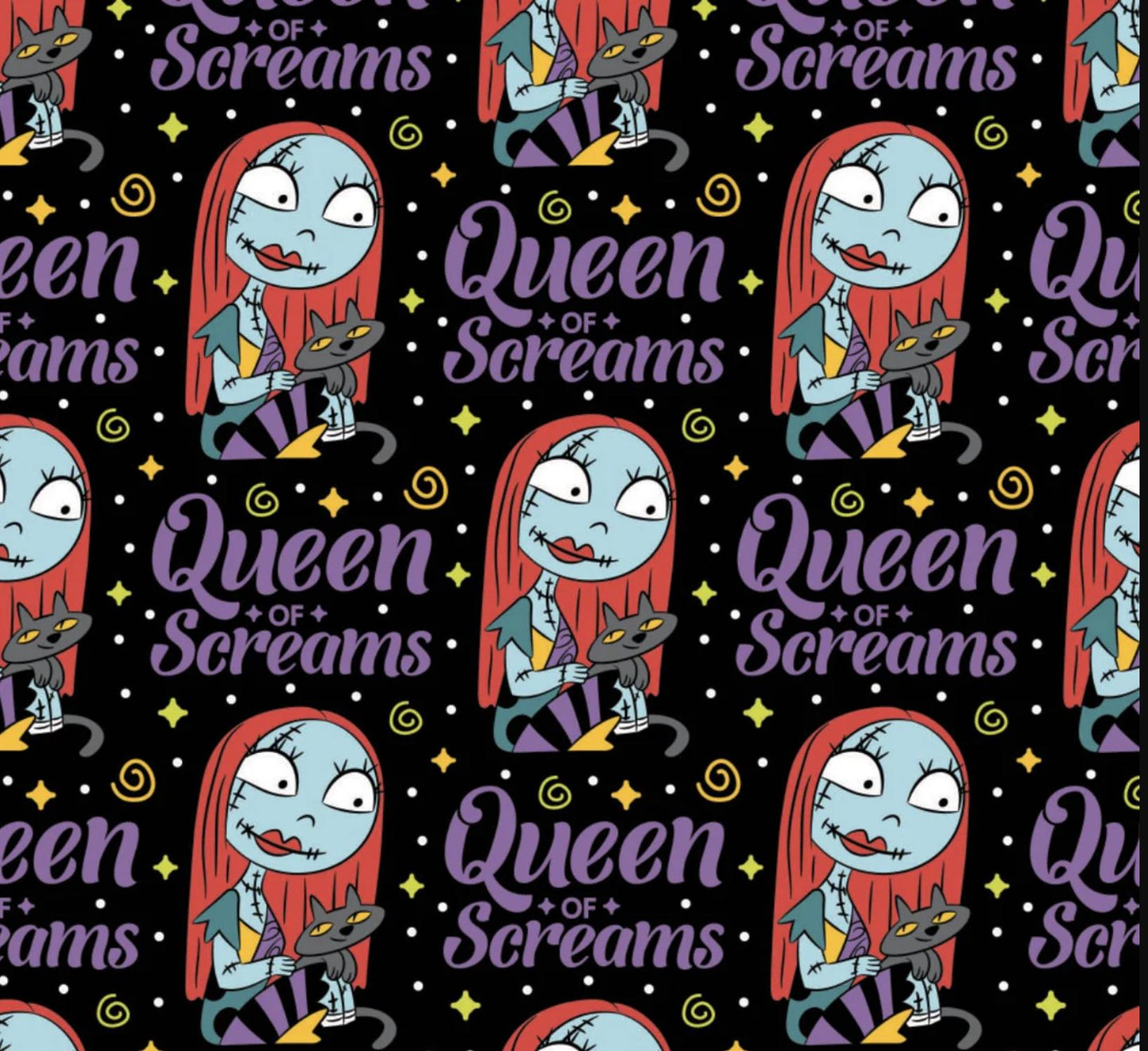 Nightmare Before Christmas Fabric Black Halloween Queen of Screams- Sally 100% Cotton Fabric by the Yard | Gtex Fabrics
