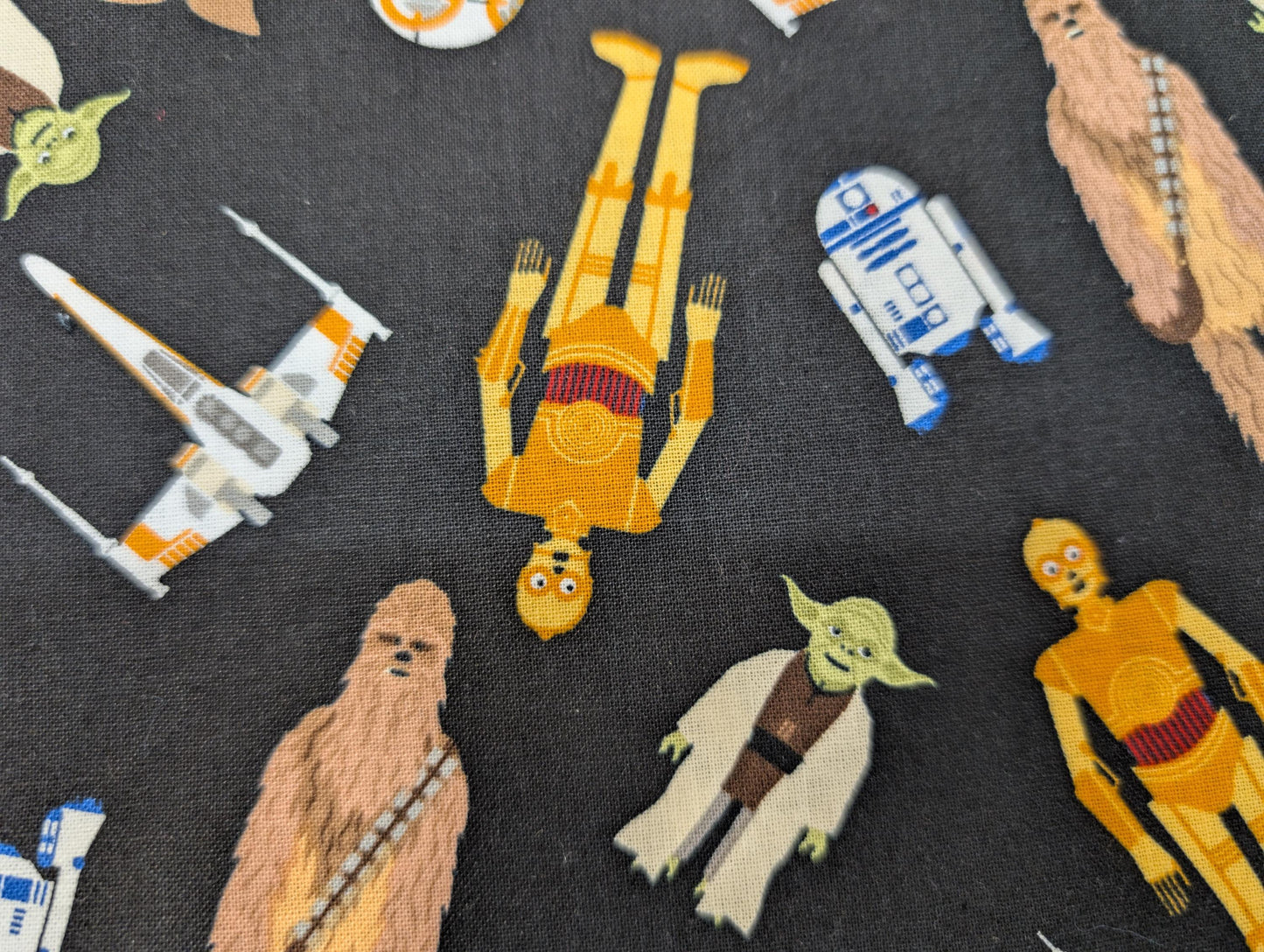 Disney Star Wars Tossed in Space YODA R2D2 C-3PO CHEWBACCA 100% Cotton Quilting High Quality Vintage Rare Fabric by The Yard | Gtex Fabrics