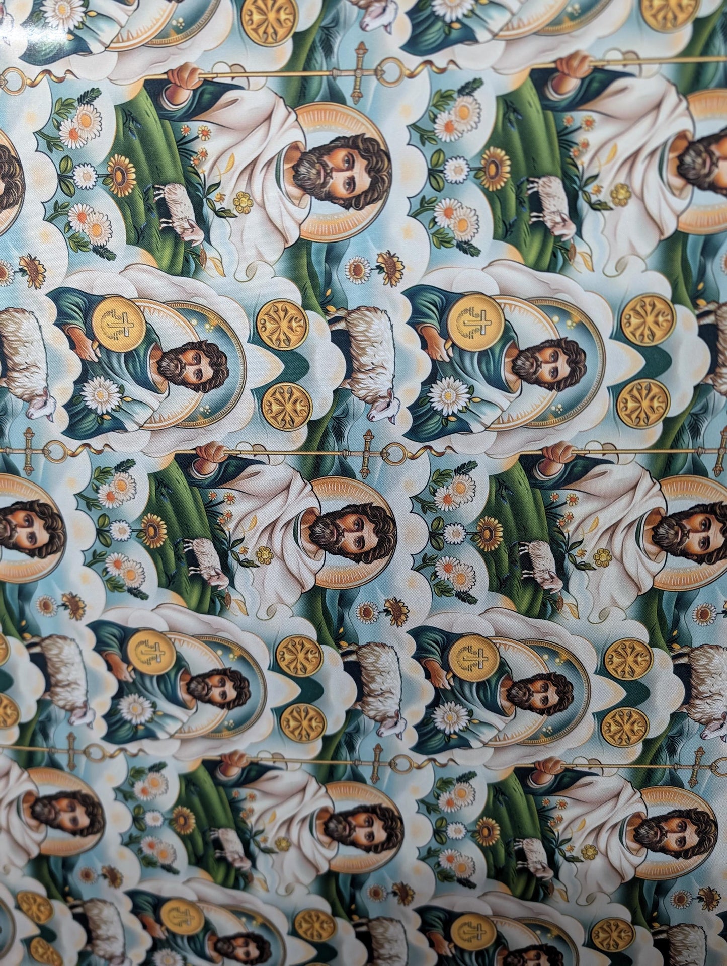 High Quality 58" Wide Religious Mini Matt Fabric, Saint Jude Fabric, Catholic Fabric Material, Hispanic Religious Fabric by The Yard " | Gtex Fabrics