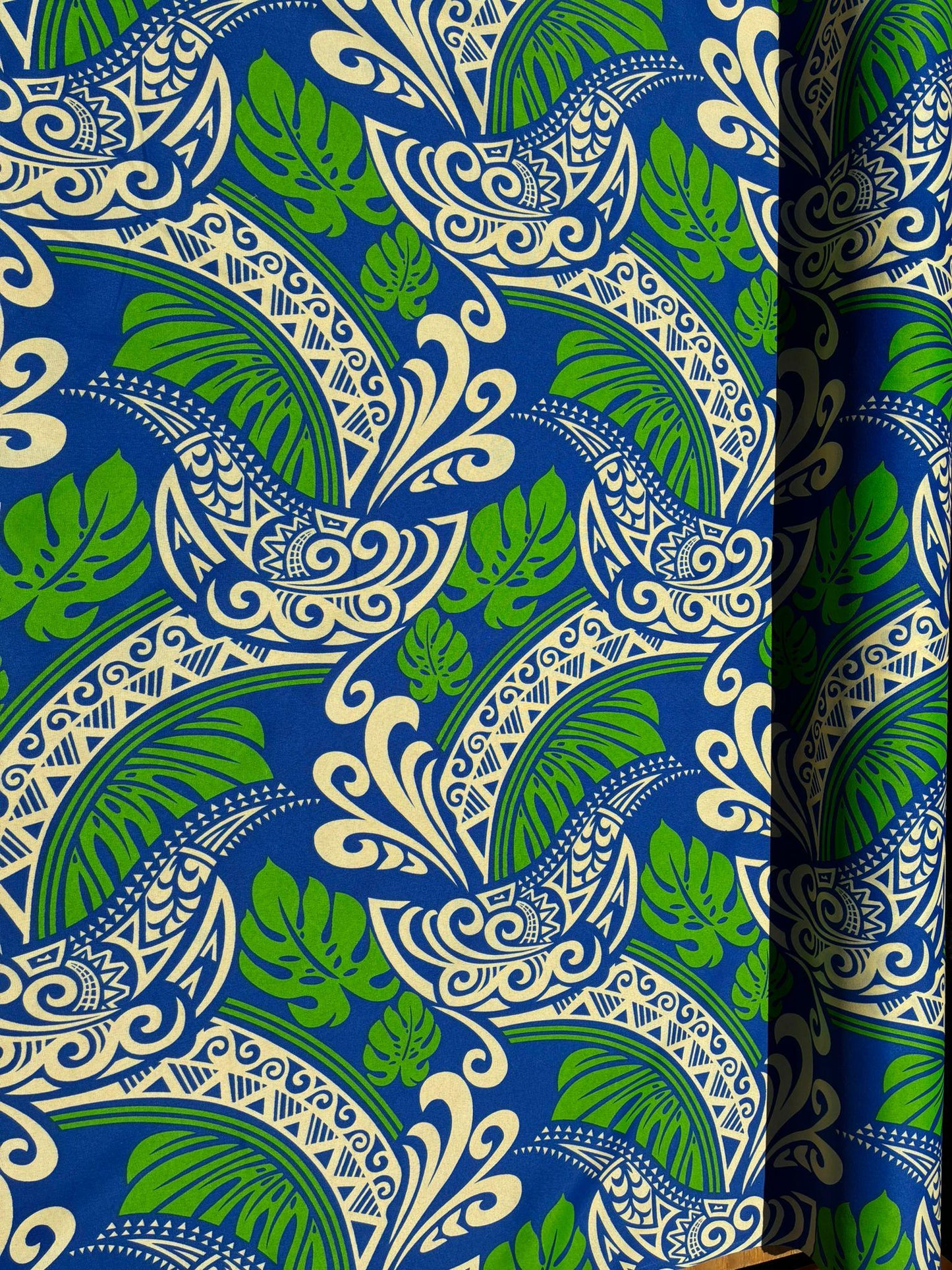 Polynesian Tribal Fabric – 45” Wide | Lightweight Soft Poly Cotton Feel | Sold by Yard or Roll | Made in Thailand | Island Design| Wholesale | Gtex Fabrics