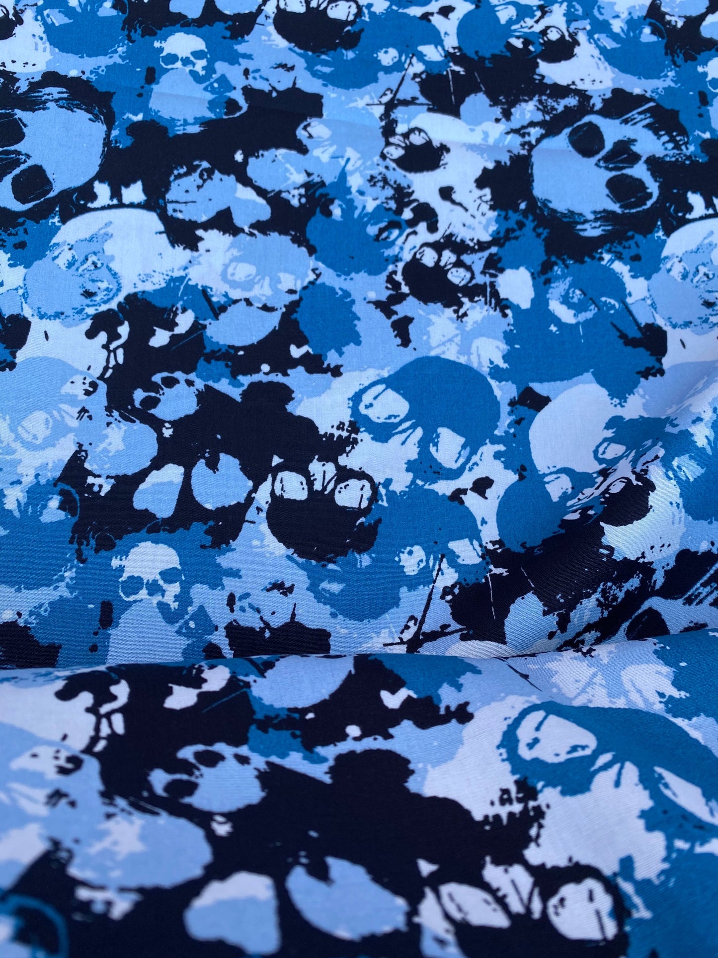 Blue Skull Camo Camouflage Quilt Cotton Fabric 45” Spooky Halloween High Queen Rare Design Army Military Skulls Novelty Fabric | Gtex Fabrics