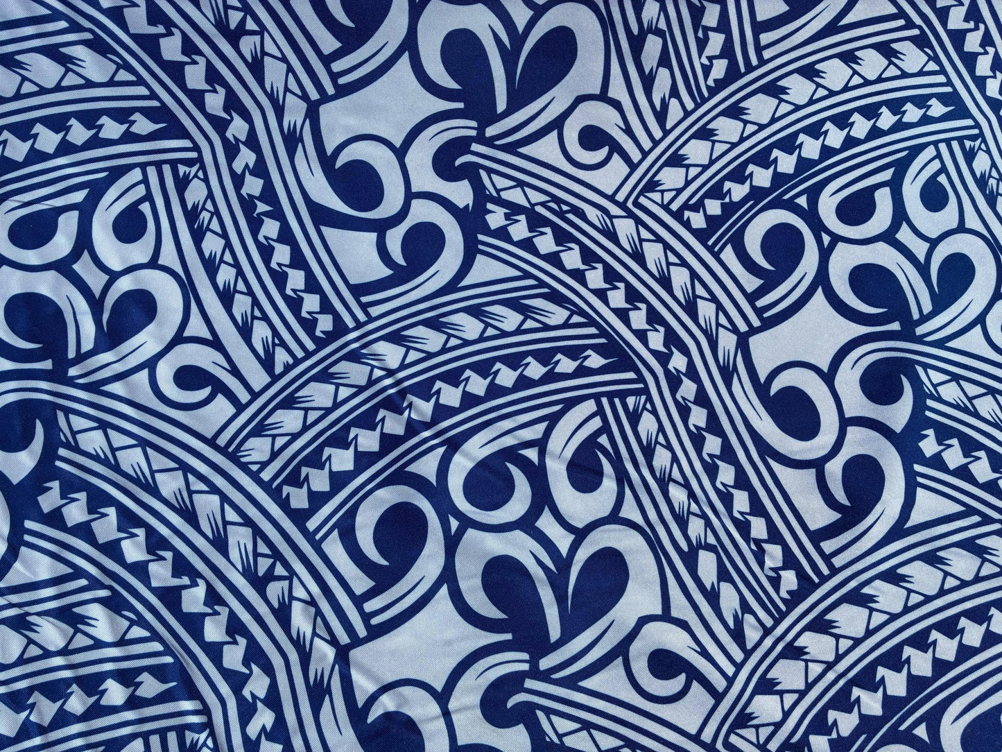 Island Fabric - Polynesian Tribal Fabric – 100% Polyester MiniMatt – Made in New Zealand 60” Wide (White and Blue) | Gtex Fabrics