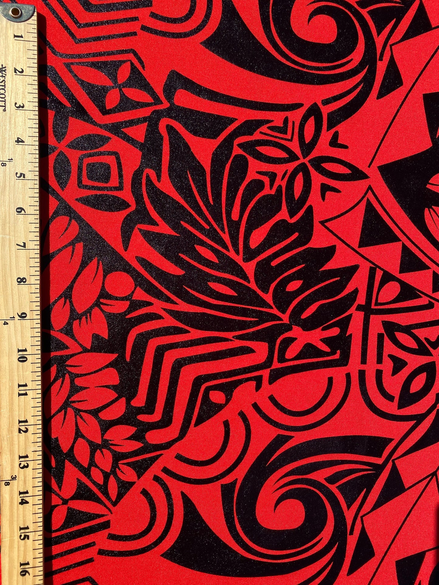 GTEX Collection- Exquisite Traditional Polynesian Tattoo Design | Foil Fabric - Stretch Scuba Fabric - 63" Luxury -Quality (Red & Black) | Gtex Fabrics