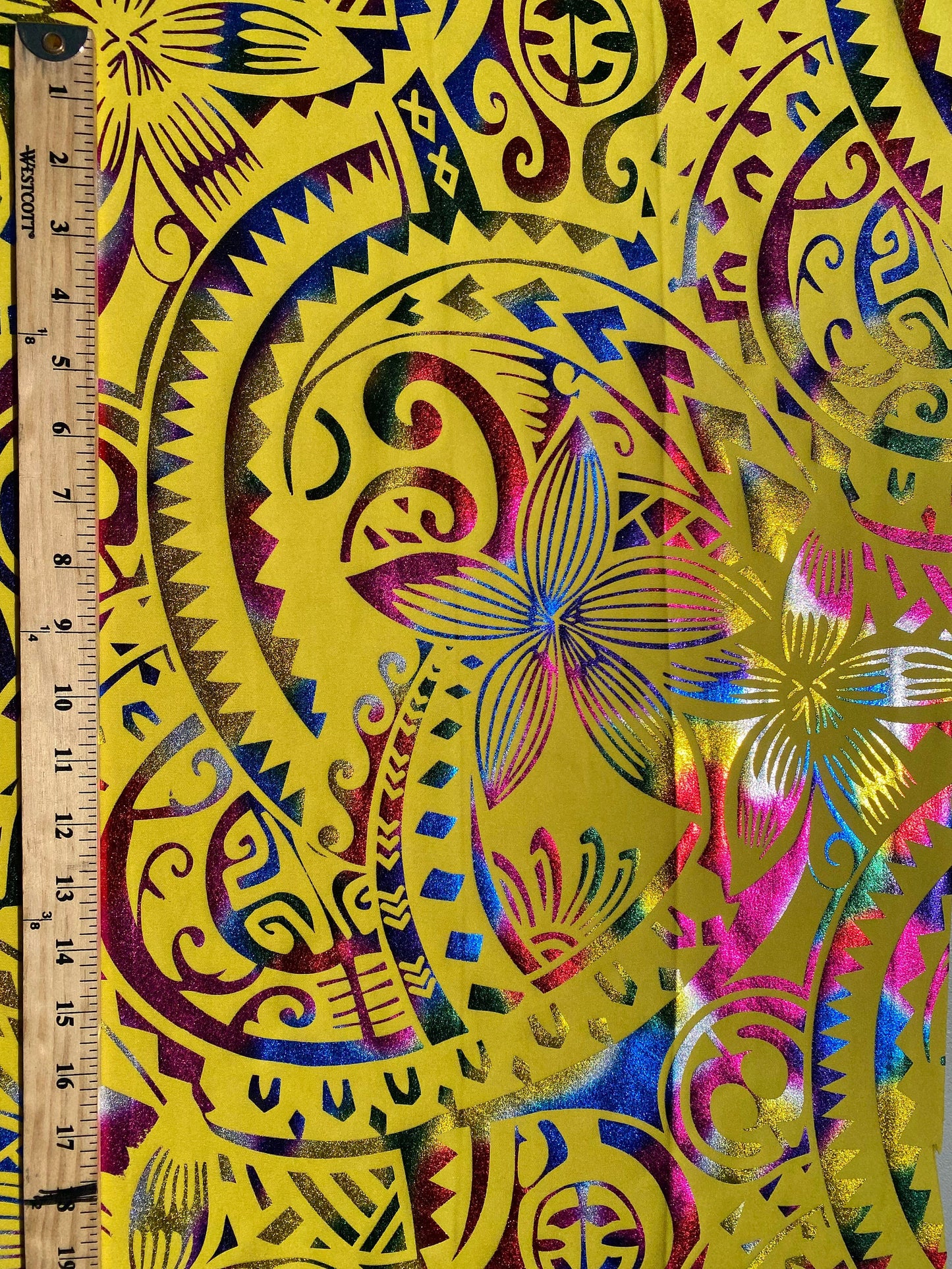 GTEX Collection- Exquisite Traditional Polynesian Tattoo Design | Foil Fabric - Stretch Scuba Fabric - 63" High-Quality Shimmer Design | Gtex Fabrics