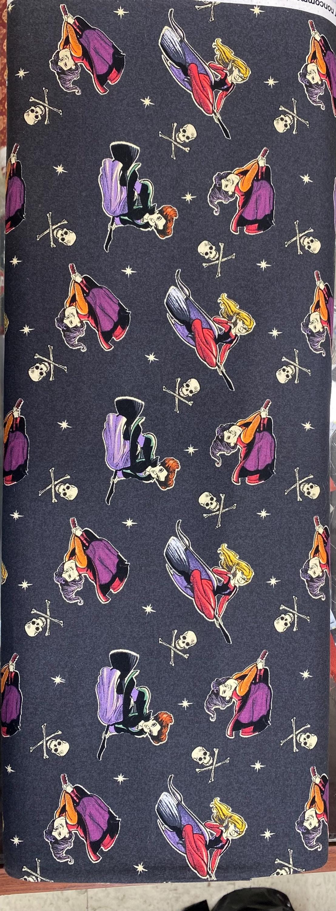 Hocus Pocus Witches On Brooms 44" - 100% Cotton Fabric - Sold by the yard | Gtex Fabrics