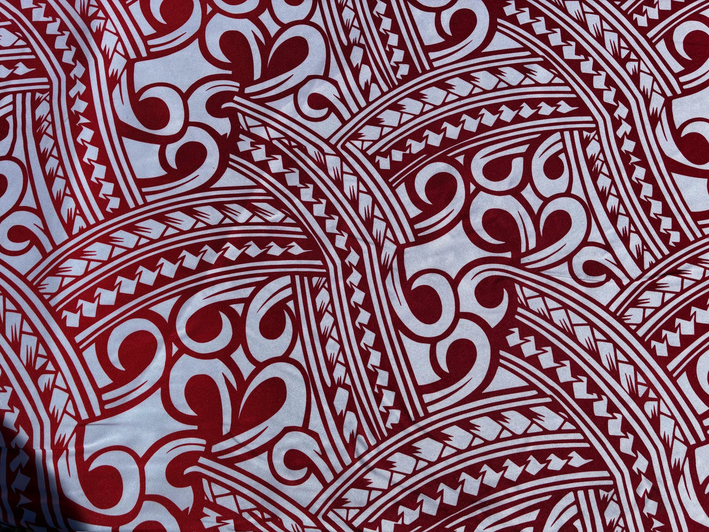 Island Fabric - Polynesian Tribal Fabric – 100% Polyester MiniMatt – Made in New Zealand 60” Wide (Red and White) | Gtex Fabrics