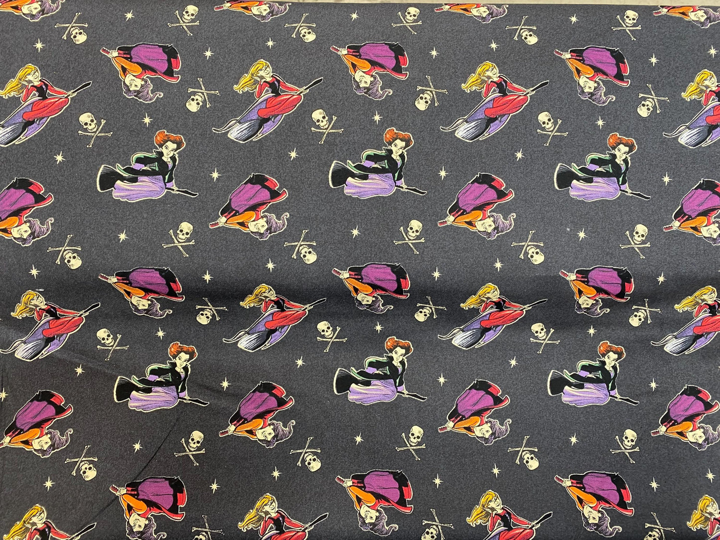 Hocus Pocus Witches On Brooms 44" - 100% Cotton Fabric - Sold by the yard | Gtex Fabrics