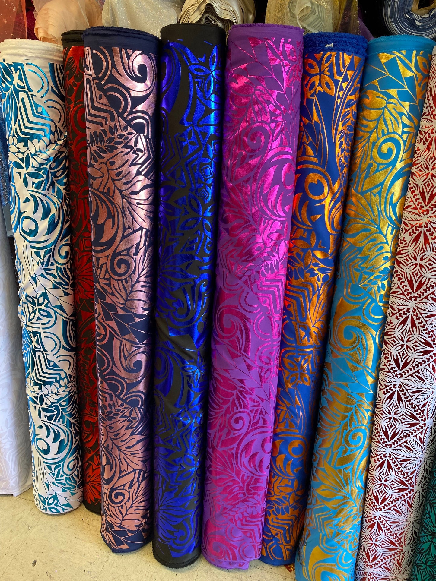 GTEX Collection- Exquisite Traditional Polynesian Tattoo Design | Foil Fabric - 2 Way Stretch Fabric - 60" Luxury Quality (Black & Red) | Gtex Fabrics