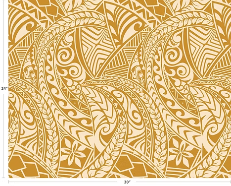 New Polynesian Tribal Tapa Tattoo Fabric Gold and Beige 100% Cotton Fabric, 44” Wide Island Print by the Yard