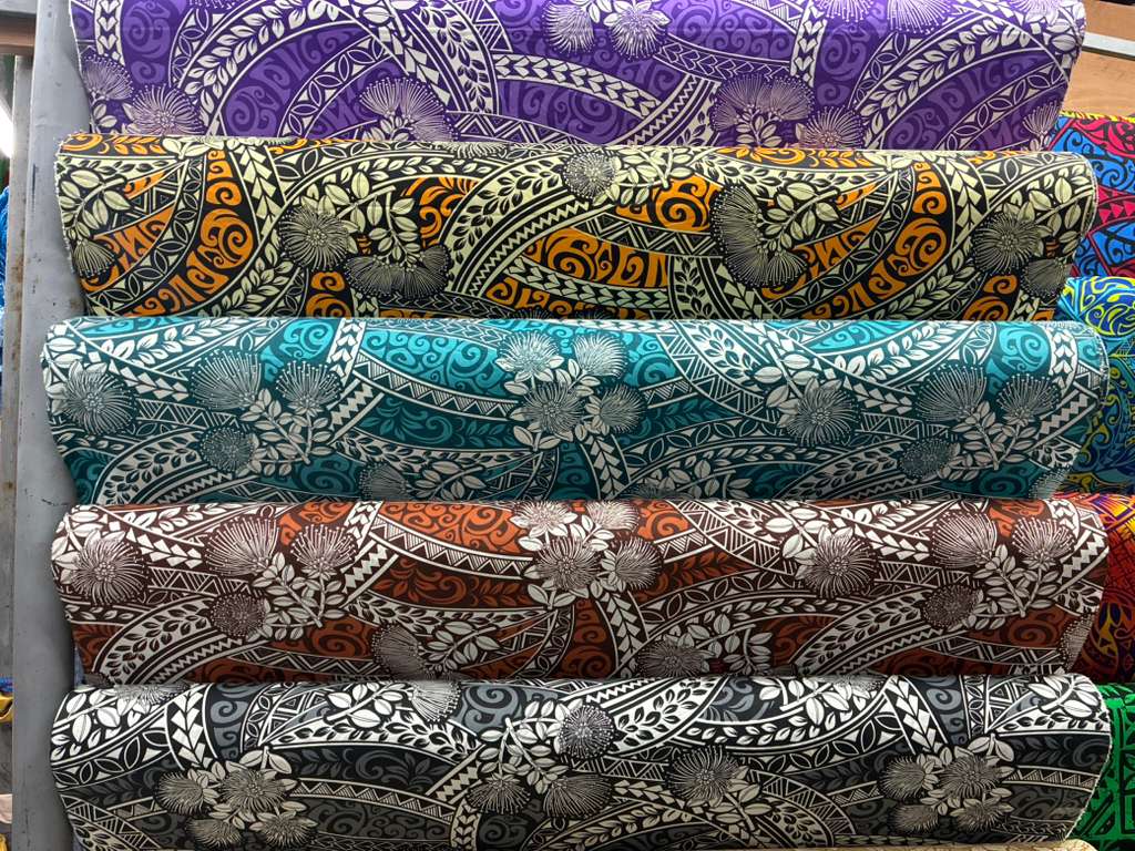 Polynesian Tribal Floral Fabric by the Yard – 45" Wide Poly Cotton Print | Hawaiian Island Tapa Pattern for Sewing, Crafts & Home Décor