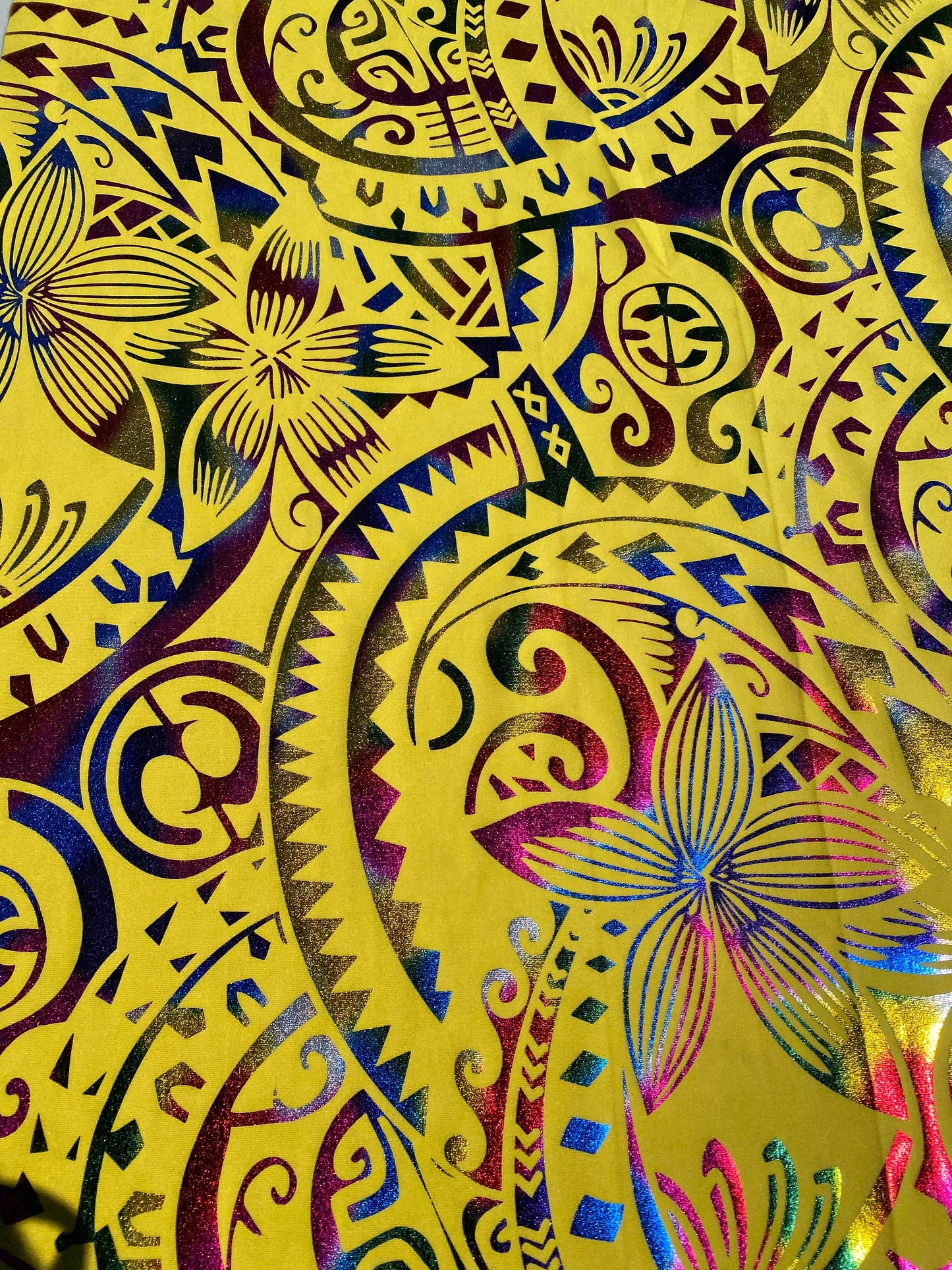 GTEX Collection- Exquisite Traditional Polynesian Tattoo Design | Foil Fabric - Stretch Scuba Fabric - 63" High-Quality Shimmer Design | Gtex Fabrics