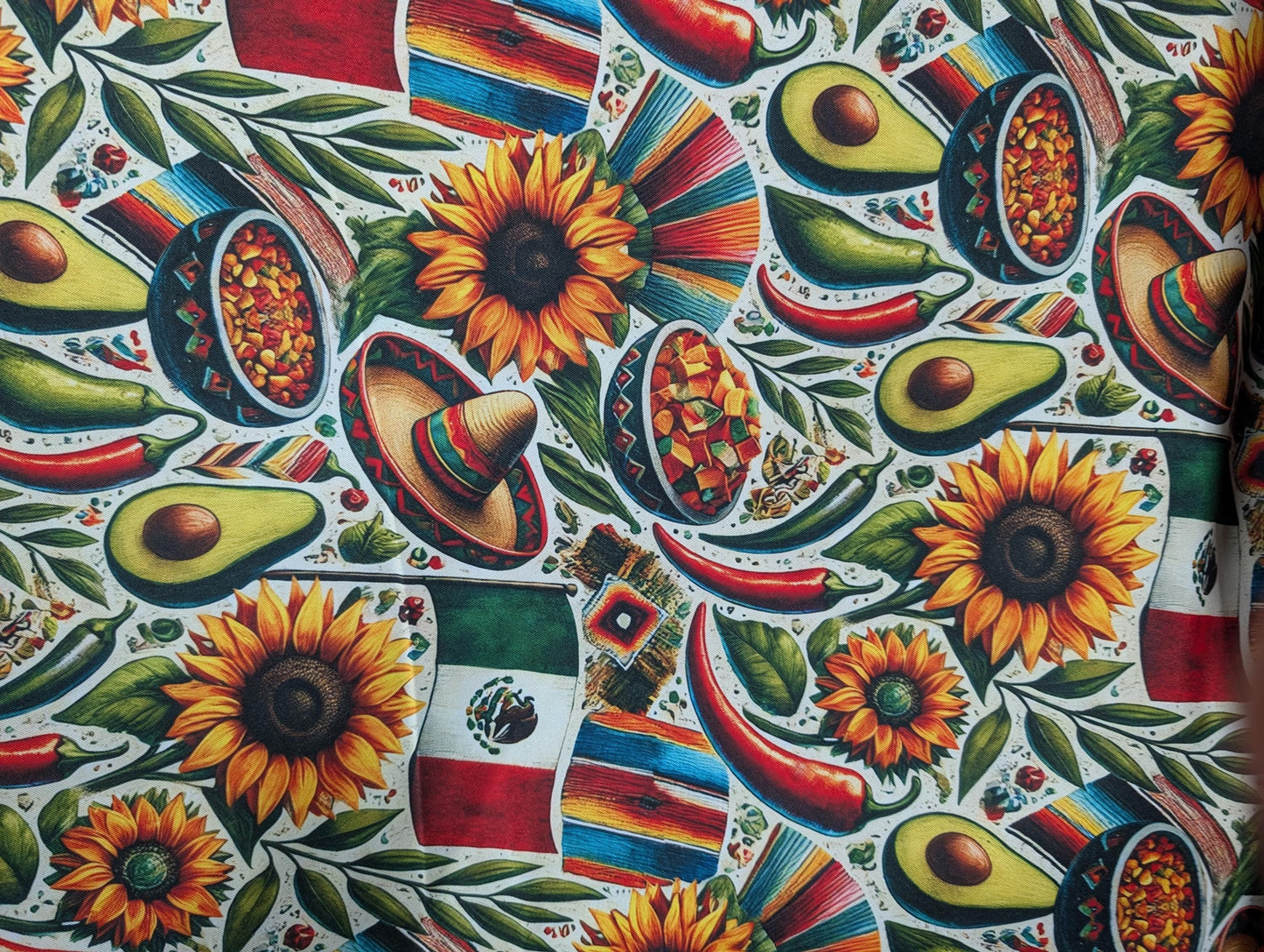 High Quality 58" Mexican Fabric by the Yard – Mexico Flag, Fiesta, Sunflower, Avocado, Chilies, Sombrero, Cinco De Mayo – Mini Matt Material | Gtex Fabrics