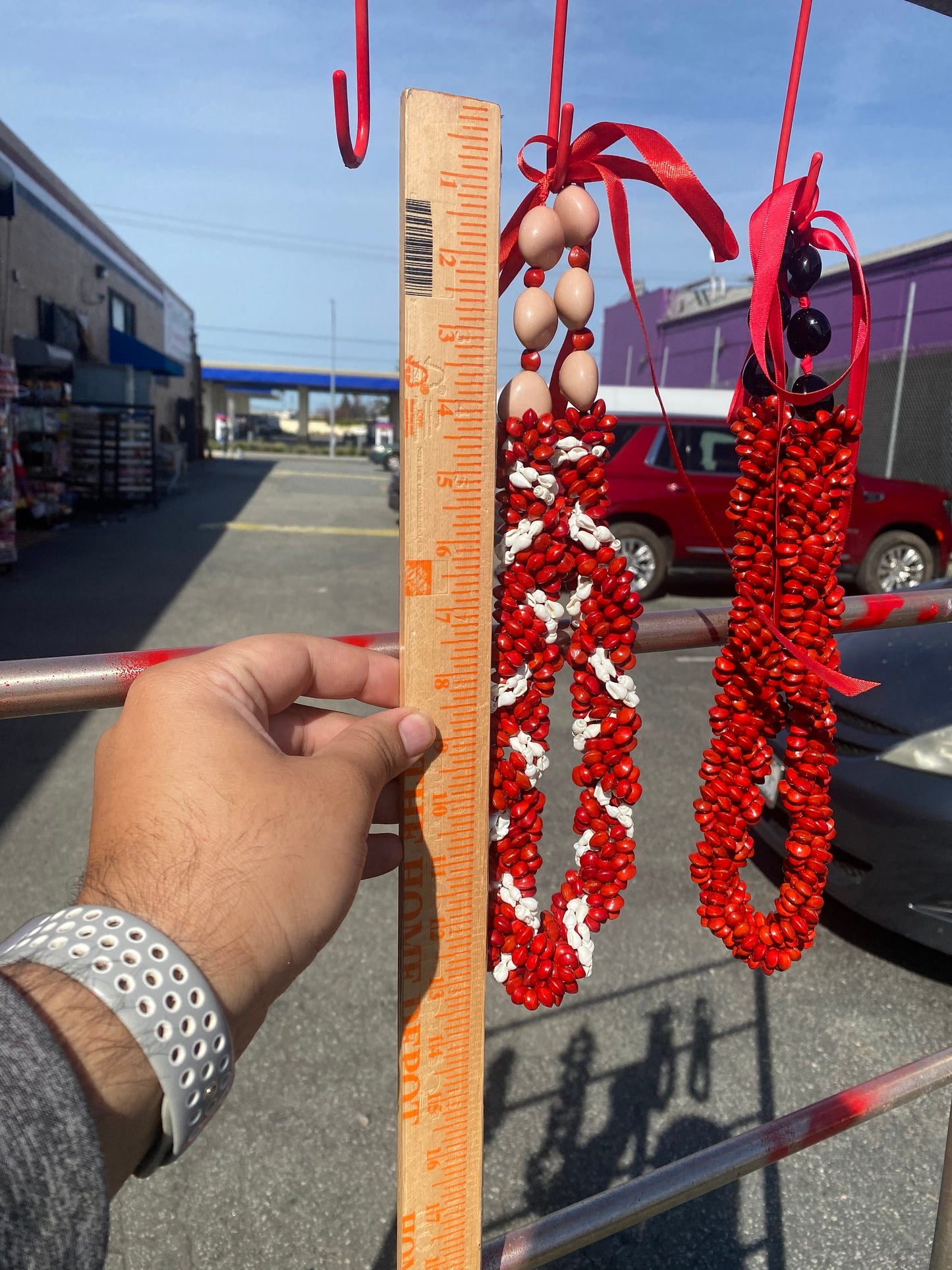 Polynesian, Samoan, Tongan Men's Traditional - Lopa Seeds White Nasa Shell Necklace Red Beans Acacia Beans w Acrylic Kukui Nuts Leis | Gtex Fabricss