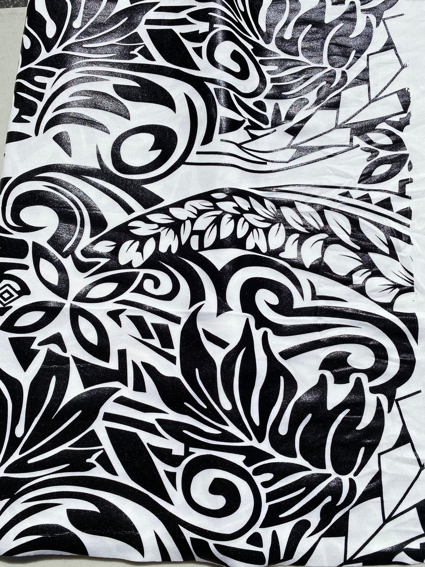 GTEX Collection- Exquisite Traditional Polynesian Tattoo Design | Foil Fabric - Stretch Scuba Fabric - 63" High-Quality Shimmer Design | Gtex Fabrics