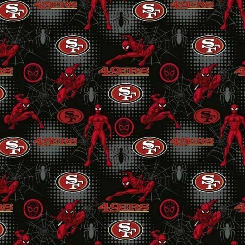 NFL San Francisco 49ers Logo Spider Man Toss 100% Cotton Fabric Fast Ship Football Material By The Yard | Gtex Fabrics
