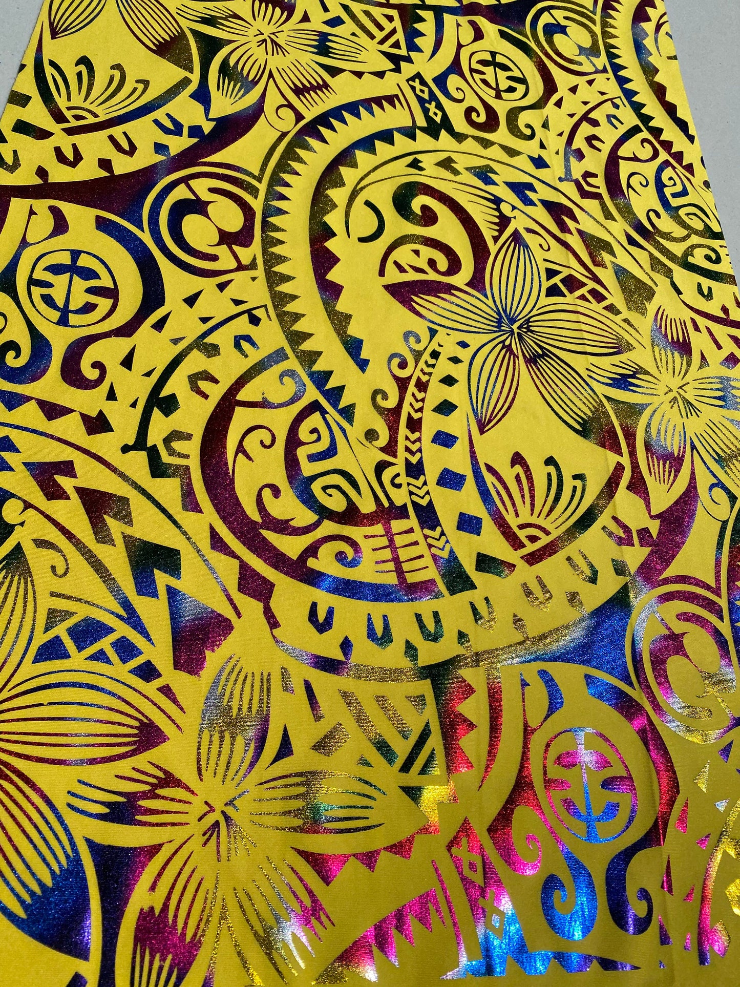 GTEX Collection- Exquisite Traditional Polynesian Tattoo Design | Foil Fabric - Stretch Scuba Fabric - 63" High-Quality Shimmer Design | Gtex Fabrics