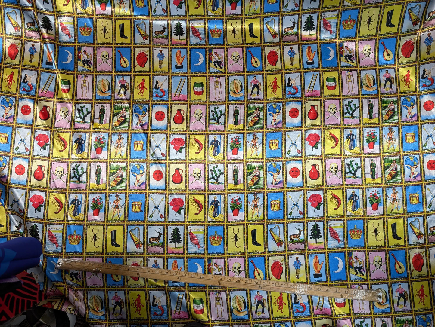 Loteria Mexican Fabric - Mexican Board Game Heavy Satin, 60" Wide by the Yard for Tablecloths, Apparel, & Crafts | Gtex Fabrics