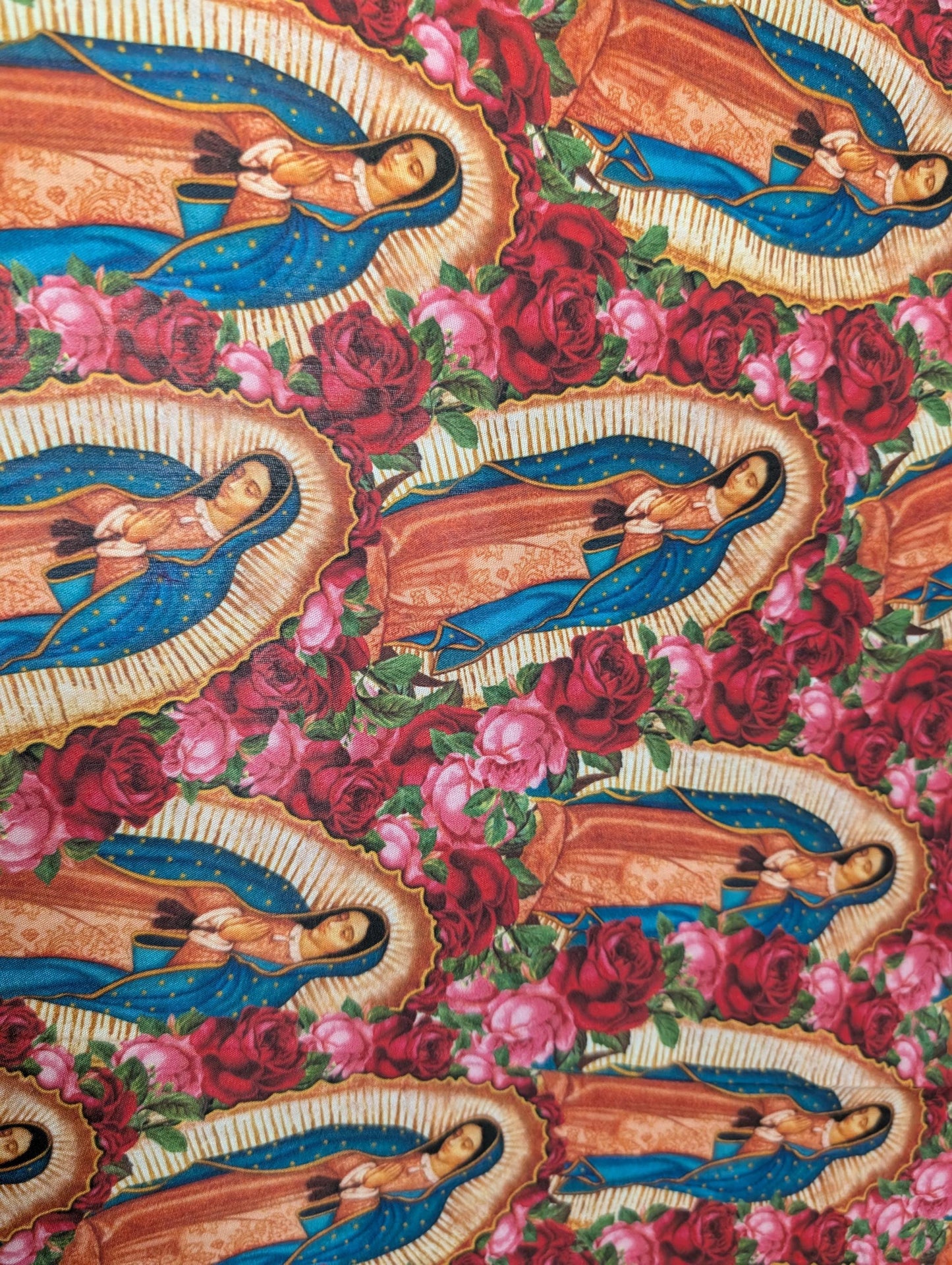 High Quality Mini Matt Fabric, Catholic Fabric, Lady Guadalupe Fabric, Church Fabric Material, Hispanic Religious Fabric by The Yard. | Gtex Fabrics