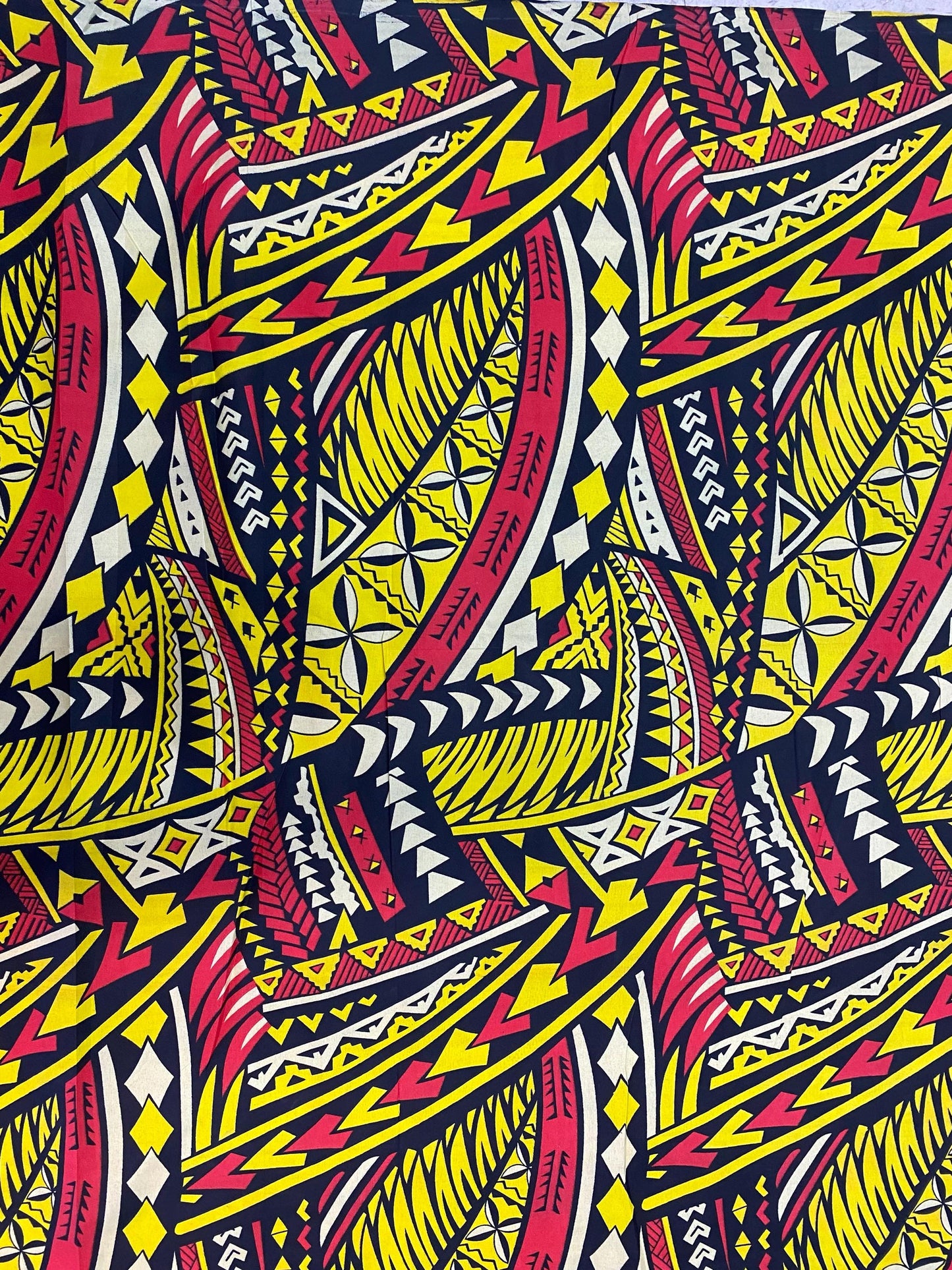 Polynesian Elegance: 36" Polyester Fabric with Poly Cotton Feel– Tribal and Floral Fusion Tapa Block Print- Made In Thailand - By Roll | Gtex Fabrics