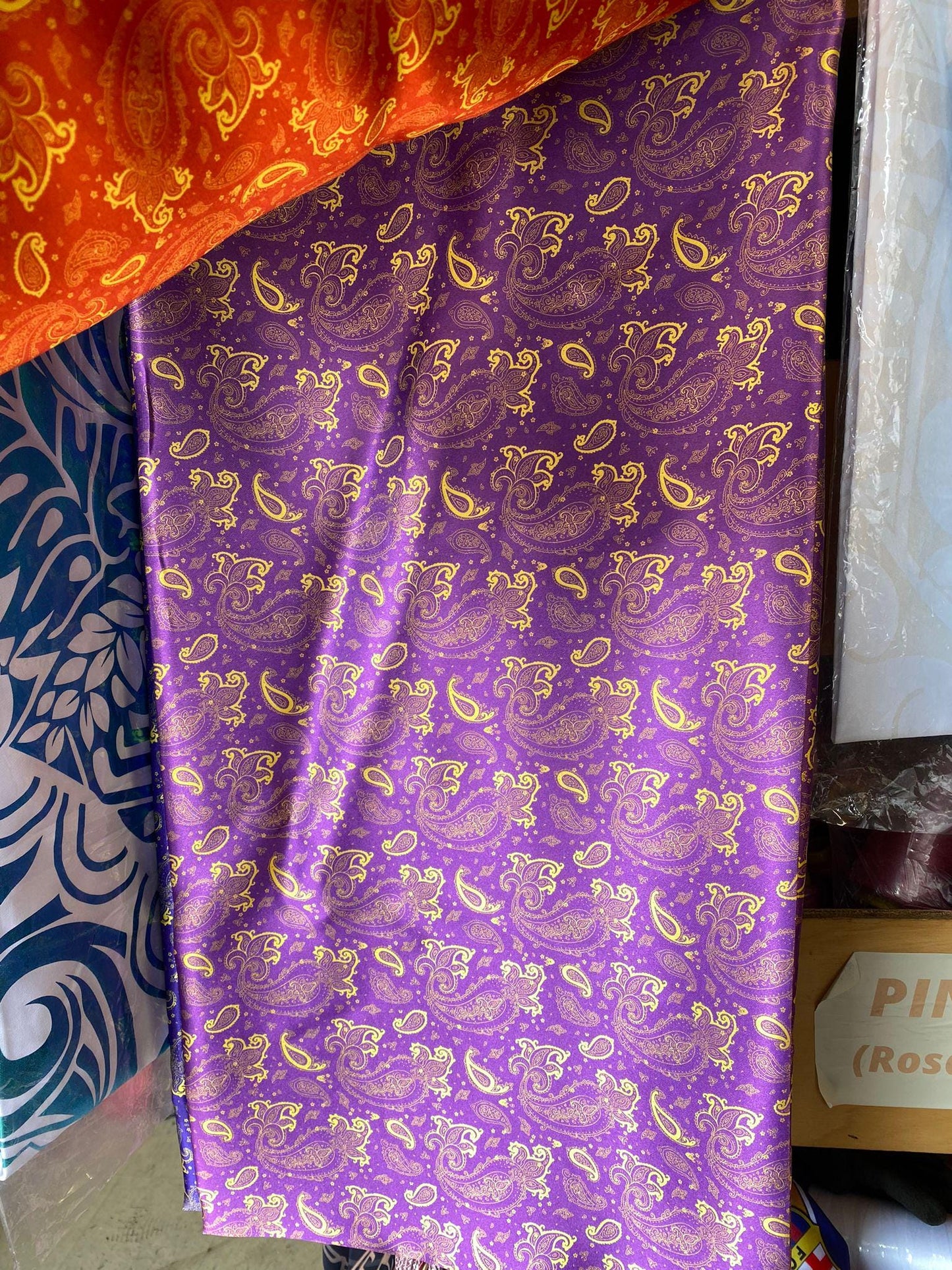 58” Paisley Satin Fabric – Imitation Silk, Jacquard Look, Indian Style Design for Apparel & Decoration Style 2 | Gtex Fabrics