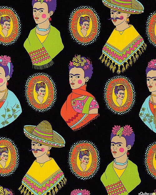 Alexander Henry Frida Kahlo Fantastico - Woman of Courage - Black 100% Cotton Algodon tela material By The Yard | Gtex Fabrics