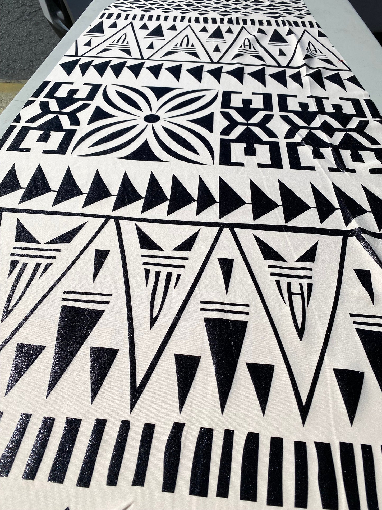 GTEX Collection- Exquisite Traditional Polynesian Tattoo Design | Foil Fabric - Stretch Scuba Fabric - 63" Luxury -Quality (Cream & Black) | Gtex Fabrics