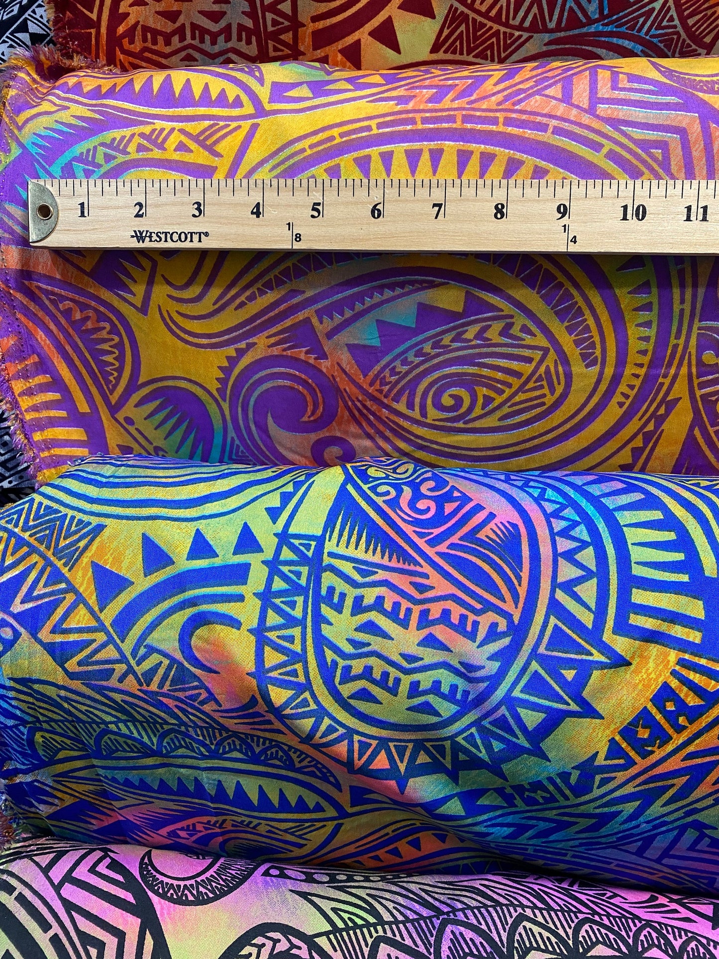 GTEX Collection P100 - Abstract Tribal Watercolor Tattoo Ink Print Luau All Over Design - Peach Skin Fabric 45" | Gtex Fabrics