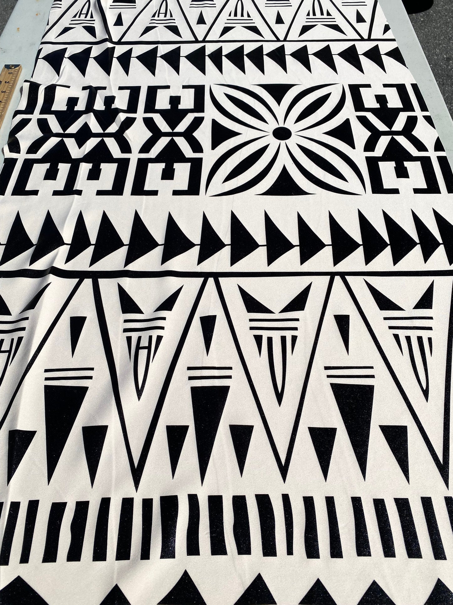 GTEX Collection- Exquisite Traditional Polynesian Tattoo Design | Foil Fabric - Stretch Scuba Fabric - 63" Luxury -Quality (Cream & Black) | Gtex Fabrics