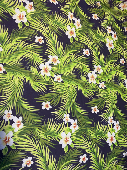 Hawaiian Print Luau Floral Hibiscus Poly Cotton Fabric 60" Sold By The Yard Tropical Vintage Navy & Green Tropical Hawaiian Printv | Gtex Fabrics