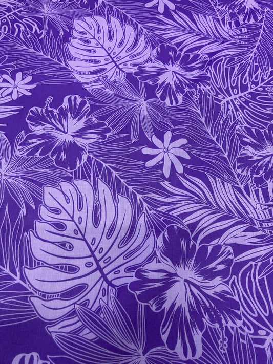 Polynesian Hawaiian Island Fabric 45" Poly Cotton Fabric Monstera & Hibiscus Print- Sold By The Yard | Red & White Color