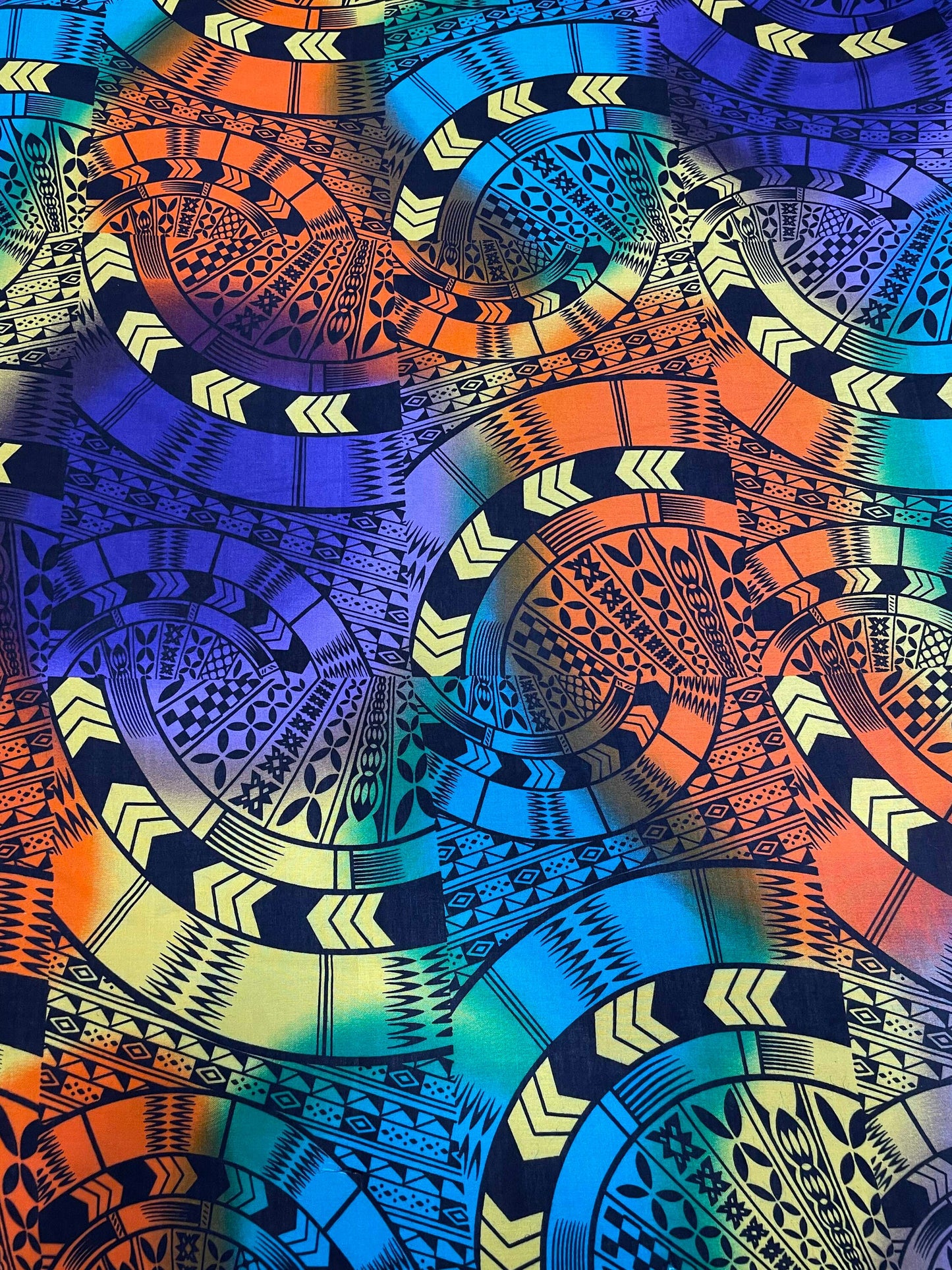 Polynesian Tapa Fabric - Colorful Tribal Hawaiian Cute and Unique Fabric Design - Sold by the Yard - Luxury Rayon Quality 45"  | Gtex Fabrics