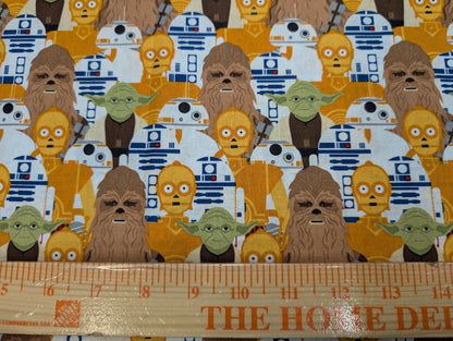 Disney Star Wars Portrait Stacked YODA R2D2 C-3PO CHEWBACCA 100% Cotton Quilting High Quality Vintage Rare Fabric by The Yard | Gtex Fabrics