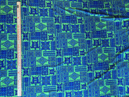 New Fijian Tapa Block Turtle Print Fabric - Polynesian Design - Peach Skin Fabric- by the Yard 58" Wide - Fiji Material  | Gtex Fabrics