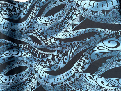 New Polynesian Tribal Tapa Tattoo Fabric Black and Grey 100% Cotton Fabric, 44” Wide Island Print by the Yard