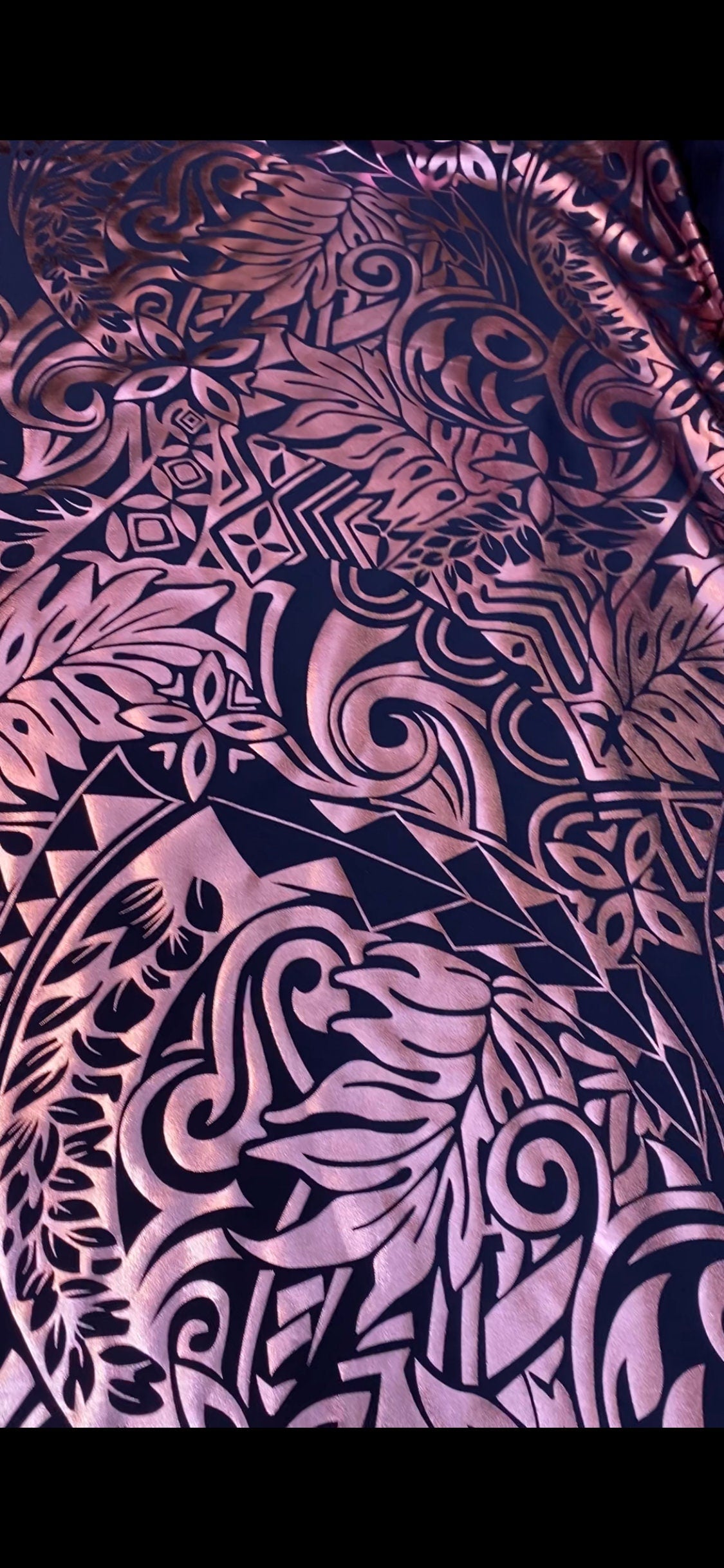 GTEX Collection- Exquisite Traditional Polynesian Tattoo Design | Foil Fabric - 2 Way Stretch Fabric - 60" Luxury (Navy & Dusty Rose Pink) | Gtex Fabrics