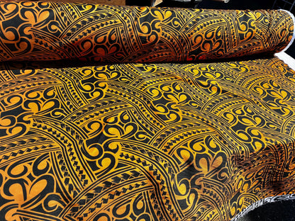 Island Fabric - Polynesian Tribal Fabric – 100% Polyester MiniMatt – Made in New Zealand 60” Wide (Orange and Black)  | Gtex Fabrics