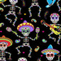 Mexican Heritage Sugar Skull Dancing Day Of The Dead 100% Cotton Algodon tela material By The Yard | Gtex Fabrics