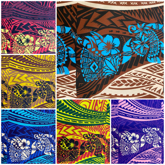 GTEX Collection - New Digital Tribal Tattoo Design with Hibiscus Flowers -Island Fabric - Sold by the Yard - Poly Cotton Fabric 45" | Gtex Fabrics
