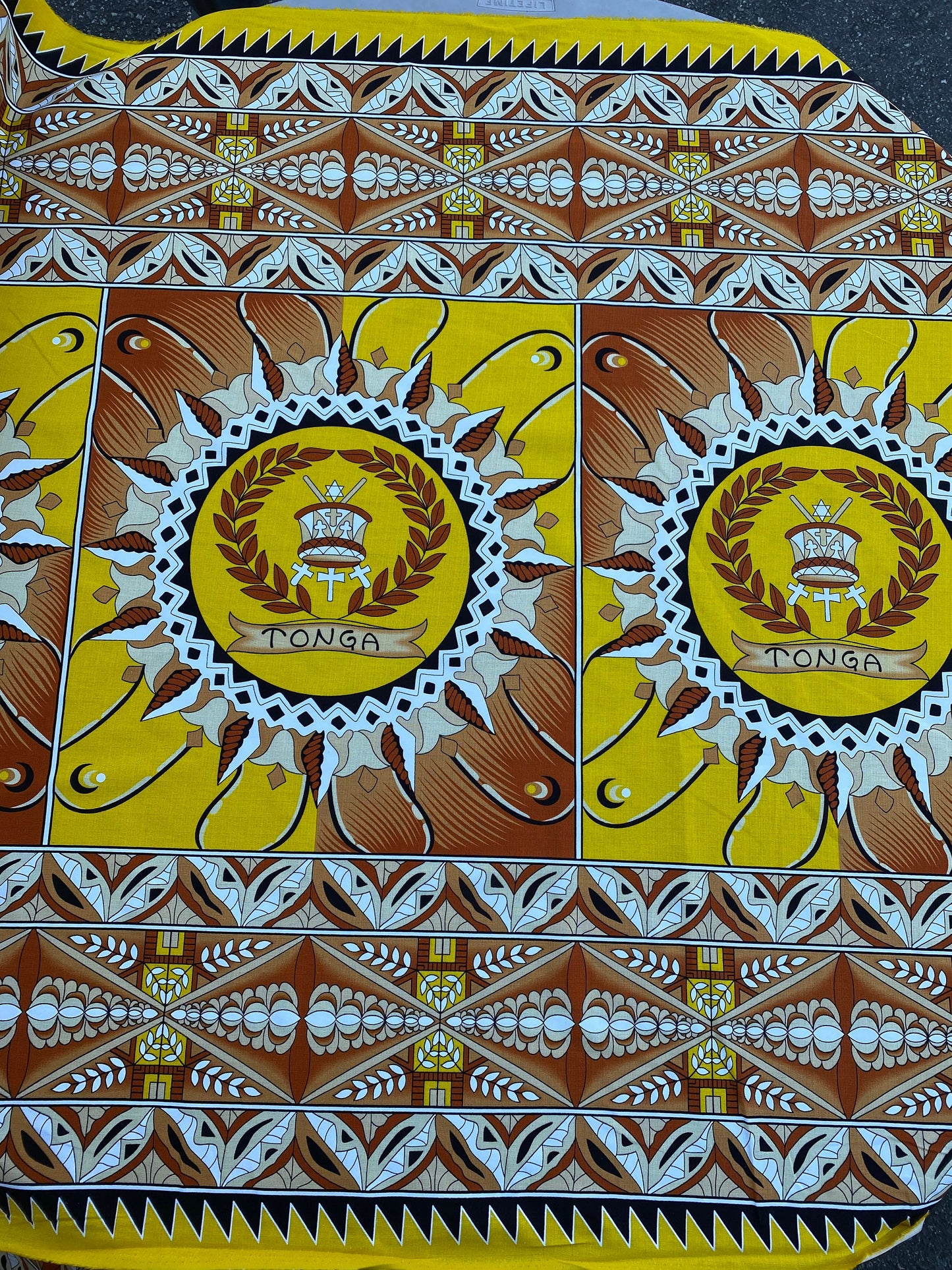 GTEX Collection B500 - Polynesian Tapa Fabric, Island Fabric, High Quality Vibrant New Design, Tonga Island Fabric, Seal of Tonga, Tradition | Gtex Fabrics