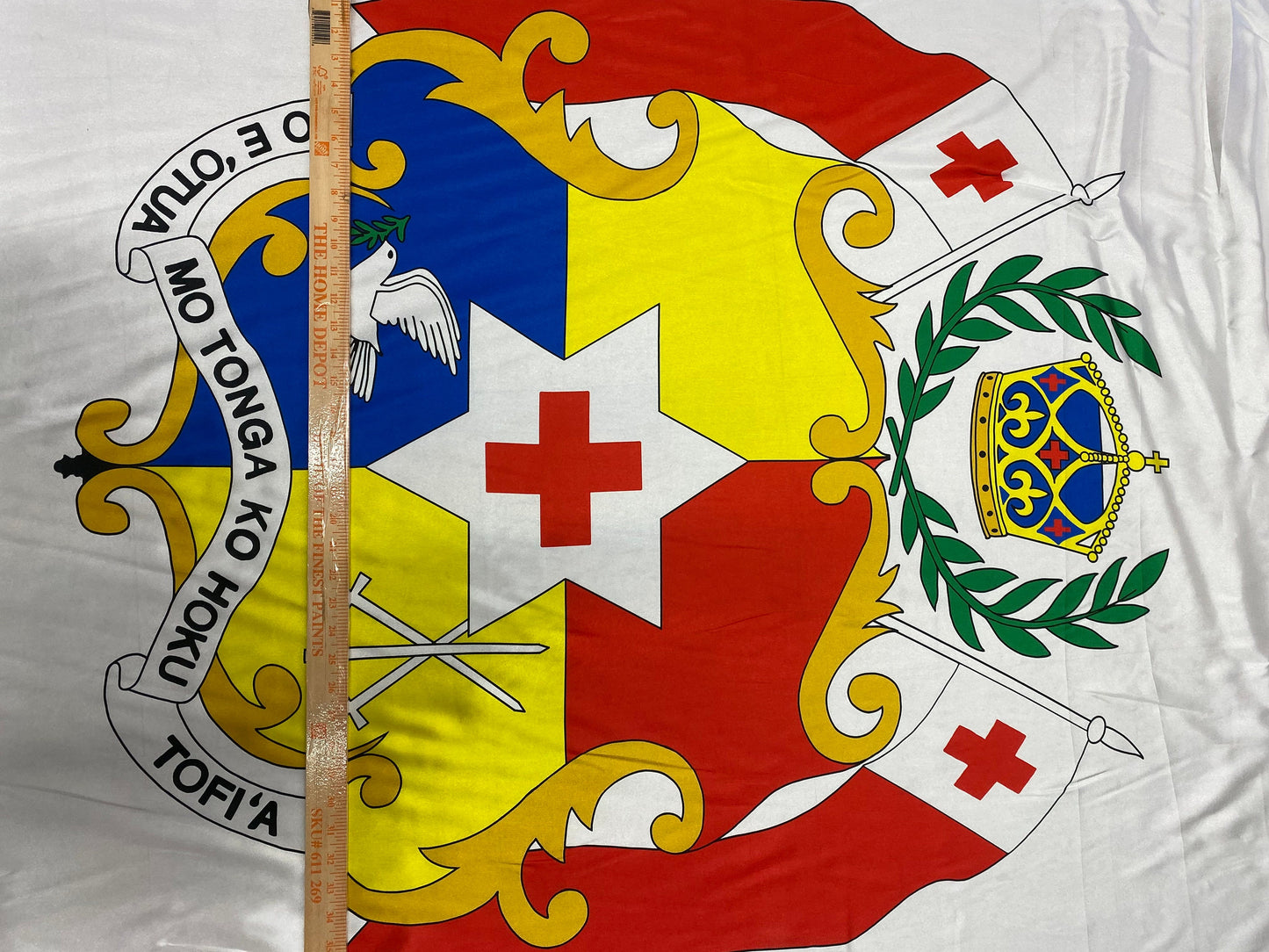 Seal of Tonga - Logo on Satin Fabric - Panel 40" x 58" Wide - Flag of Tonga for Quilts, Mono Mono, Crafts & More | Gtex Fabrics