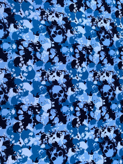 Blue Skull Camo Camouflage Quilt Cotton Fabric 45” Spooky Halloween High Queen Rare Design Army Military Skulls Novelty Fabric | Gtex Fabrics