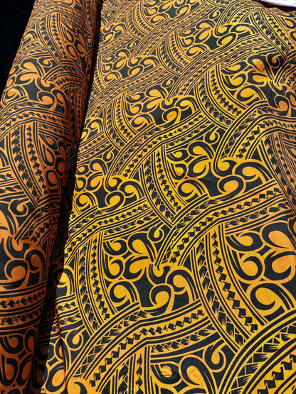 Island Fabric - Polynesian Tribal Fabric – 100% Polyester MiniMatt – Made in New Zealand 60” Wide (Orange and Black)  | Gtex Fabrics