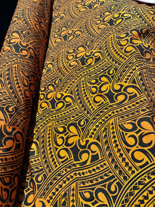 Island Fabric - Polynesian Tribal Fabric – 100% Polyester MiniMatt – Made in New Zealand 60” Wide (Orange and Black)  | Gtex Fabrics