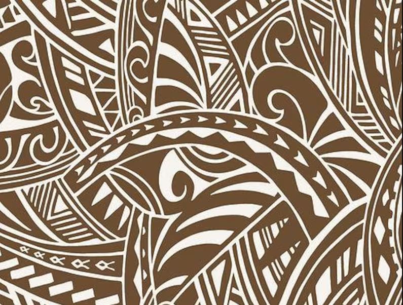 Polynesian Tribal Tattoo Fabric – Brown Poly Cotton Blend Fabric, 44” Wide Island Print by the Yard