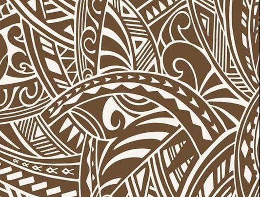 Polynesian Tribal Tattoo Fabric – Brown Poly Cotton Blend Fabric, 44” Wide Island Print by the Yard