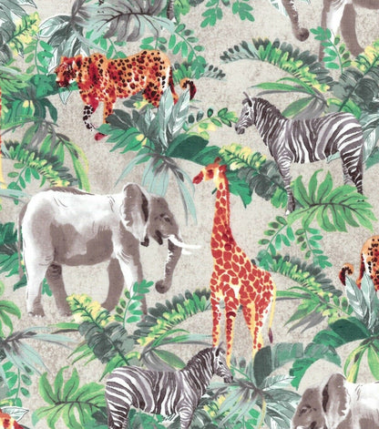 Kids Novelty Cotton Fabric Safari 100% Cotton Elephant Zebra Giraffe Leopard Zoo Quilt Cotton Fabric, By the yard, High-Quality HD Color | Gtex Fabrics