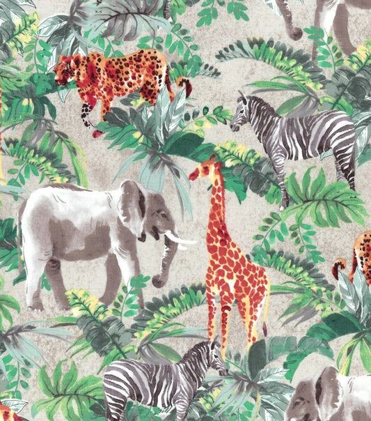 Kids Novelty Cotton Fabric Safari 100% Cotton Elephant Zebra Giraffe Leopard Zoo Quilt Cotton Fabric, By the yard, High-Quality HD Color | Gtex Fabrics