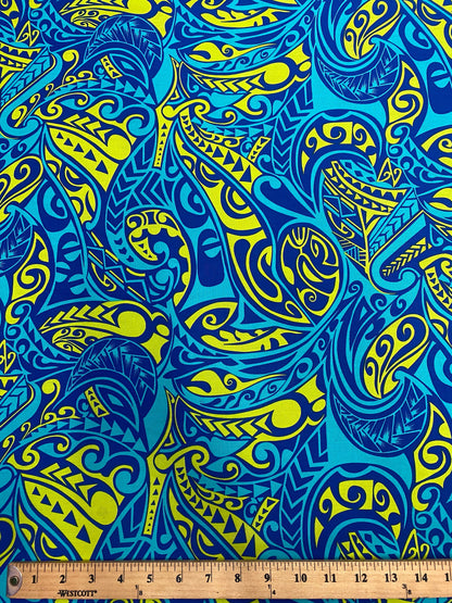 Polynesian Fabric - Fusion Tribal Tattoo, Samoan, Tongan, Island Fabric - Sold by the Yard - 100% Cotton Fabric 45" - New Design  | Gtex Fabrics