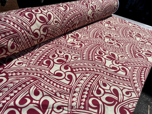 Island Fabric - Polynesian Tribal Fabric – 100% Polyester MiniMatt – Made in New Zealand 60” Wide (Beige and Burgundy)  | Gtex Fabrics